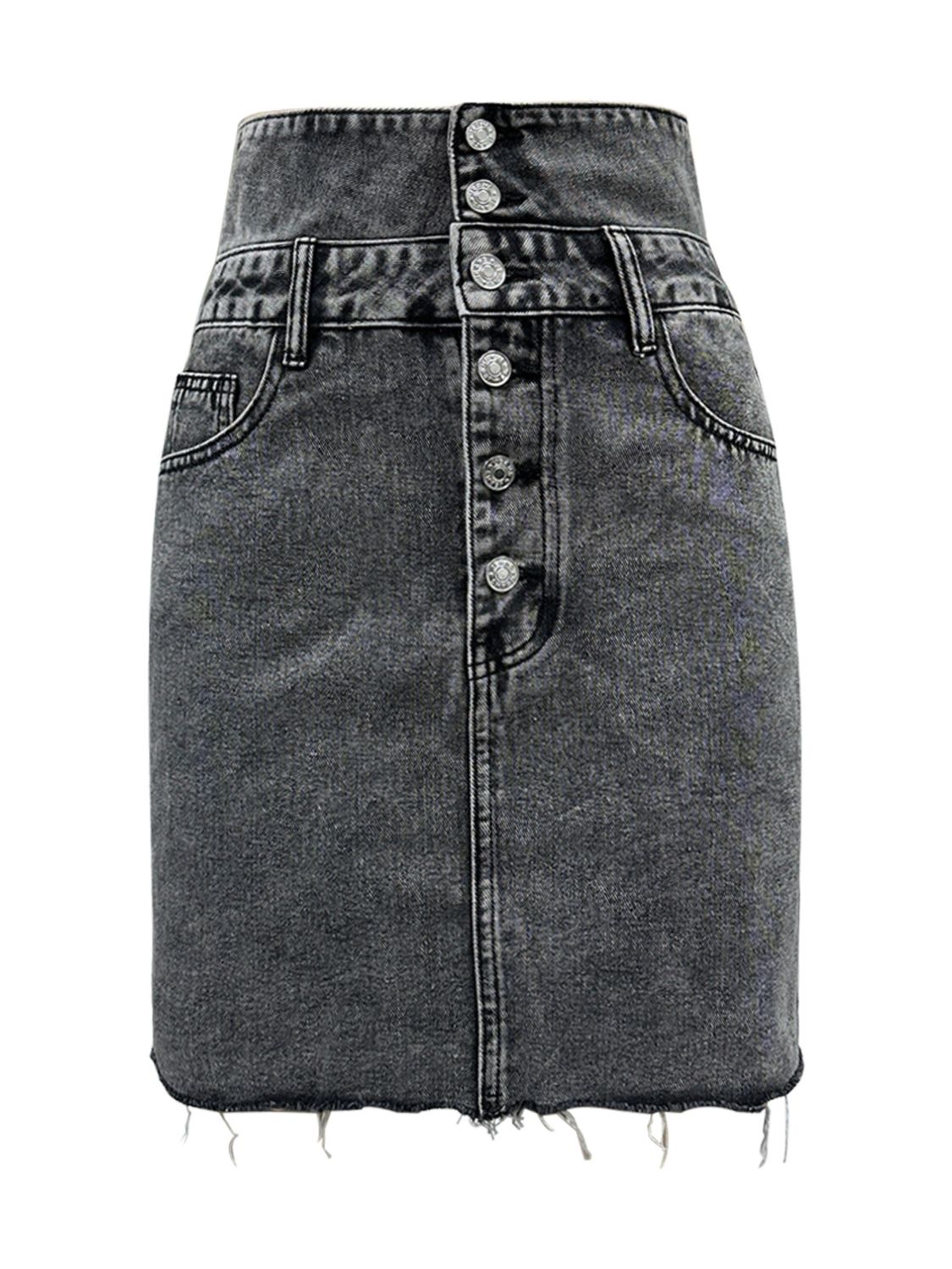 Denim - Raw Hem High Waist Skirt