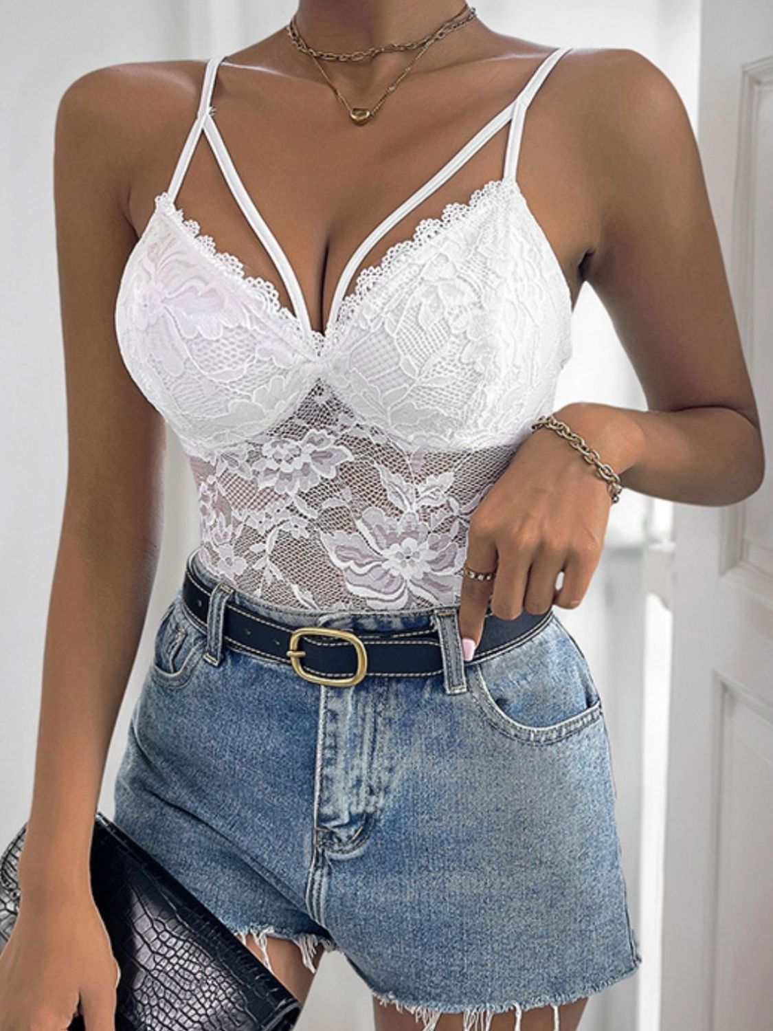 Bodysuit - Perfee Spaghetti Strap Lace