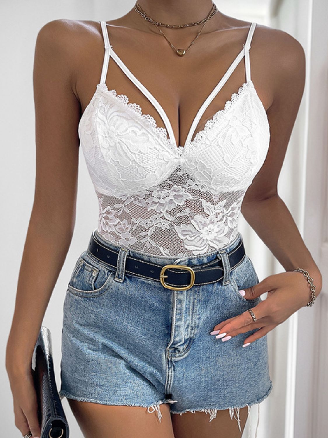 Bodysuit - Perfee Spaghetti Strap Lace