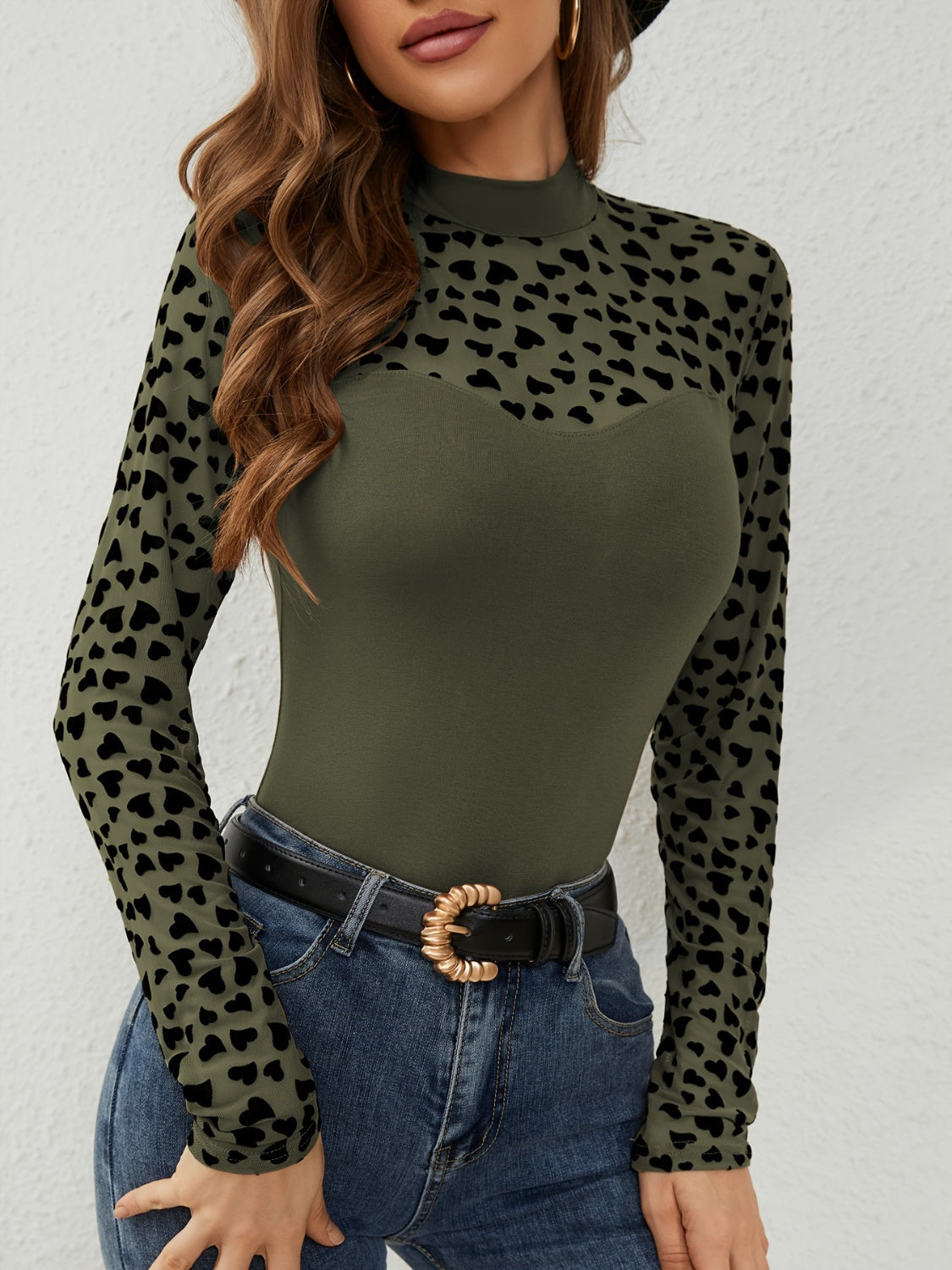 Shirt - Heart Mock Neck Long Sleeve