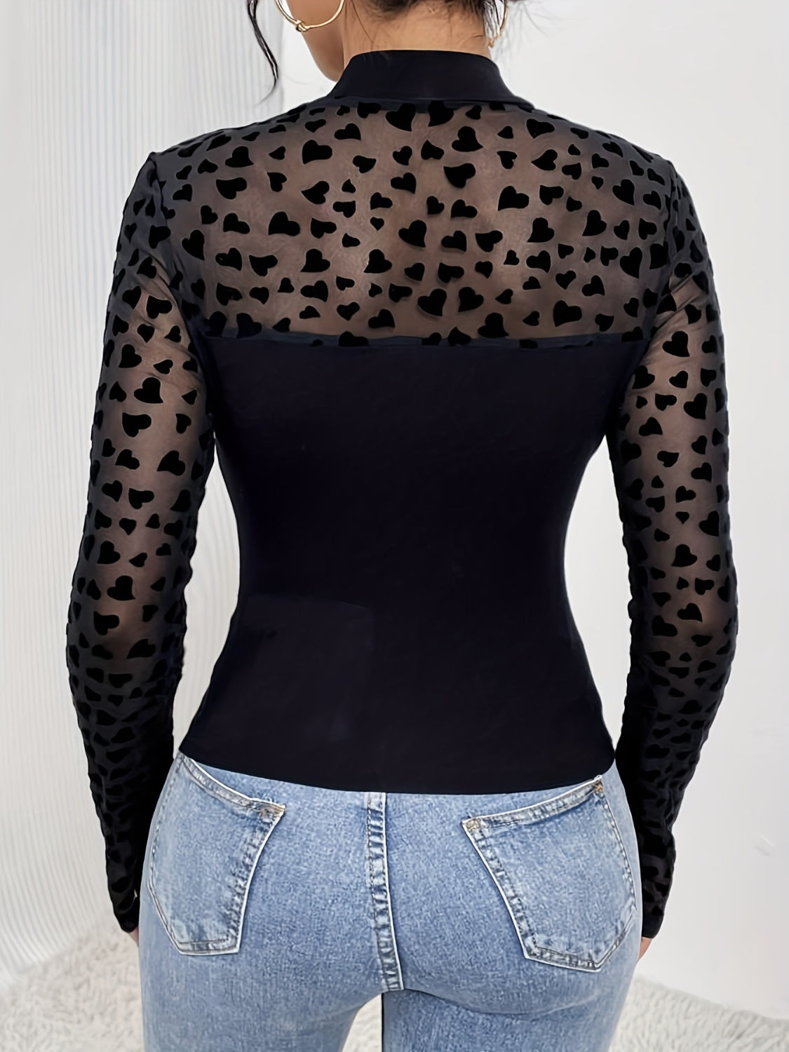 Shirt - Heart Mock Neck Long Sleeve