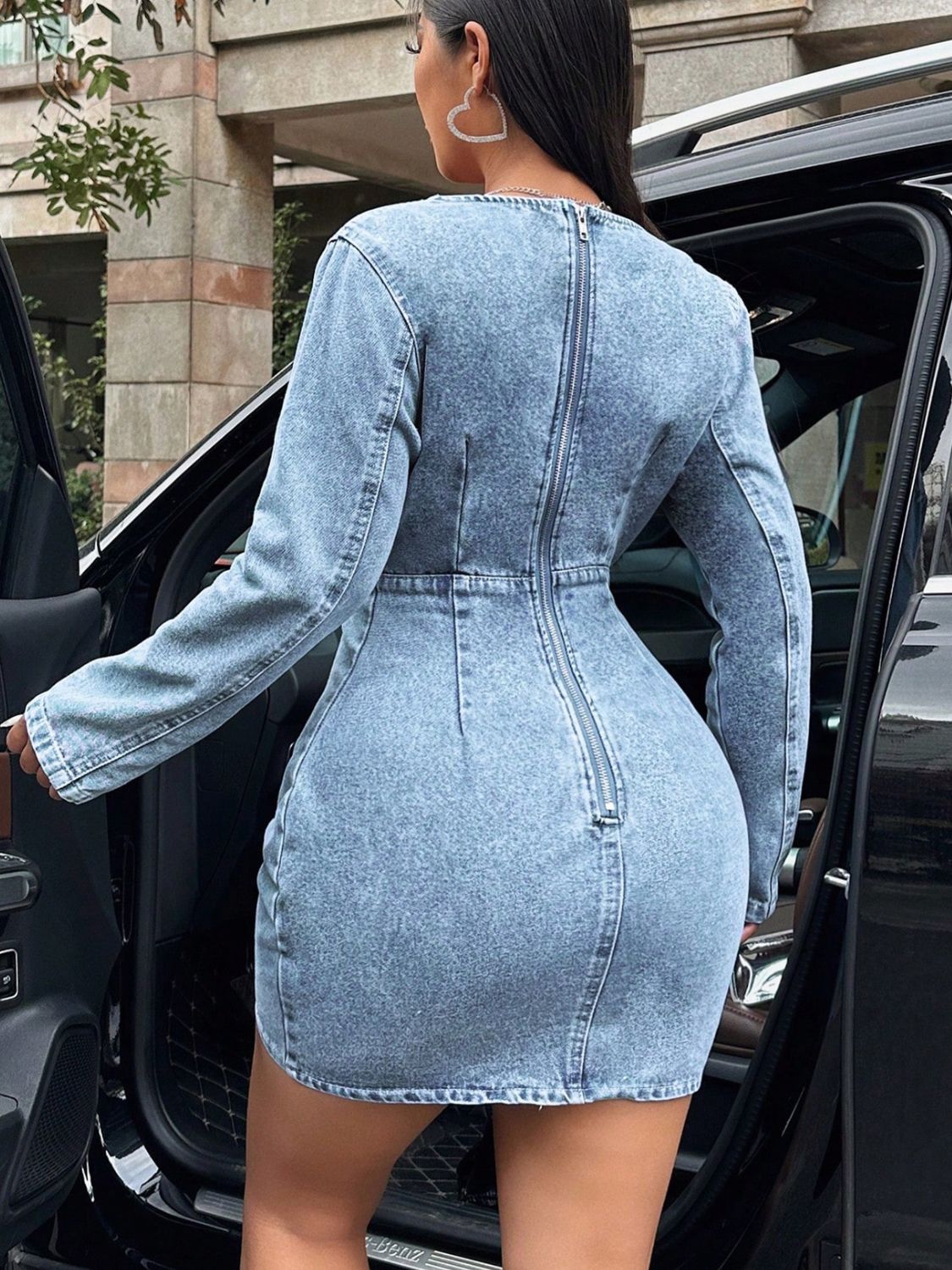Denim - Surplice Long Sleeve Dress