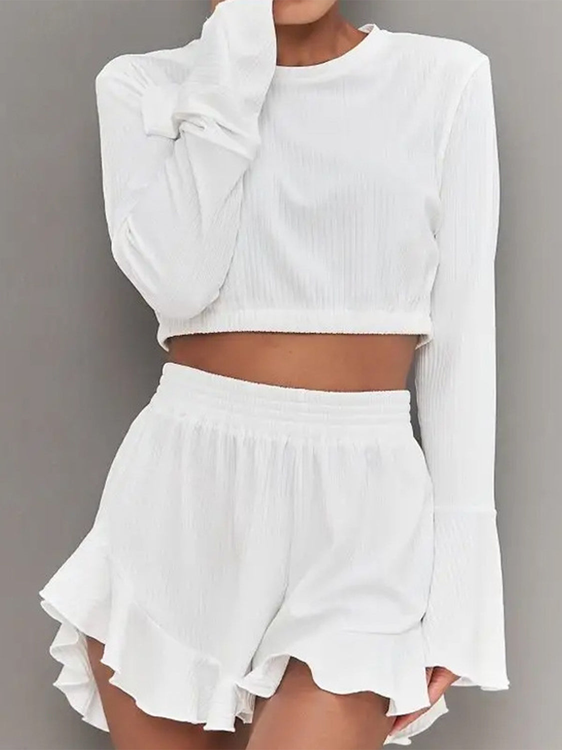 Set - Long Sleeve Top and Ruffled Shorts