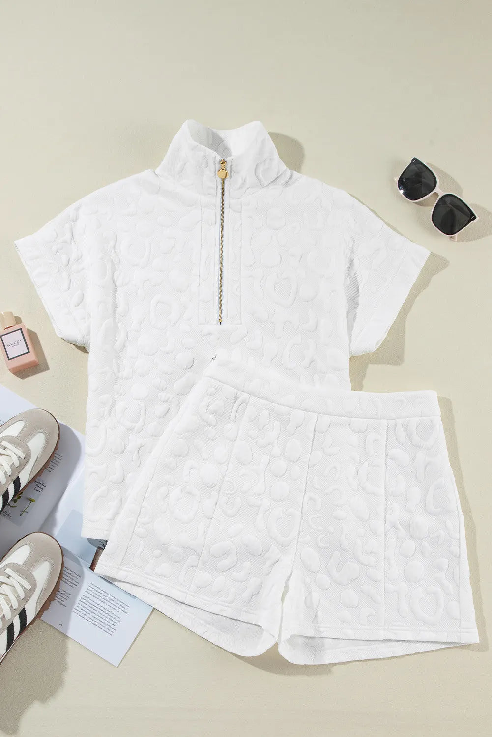 Set - Half Zip Short Sleeve Top and Shorts