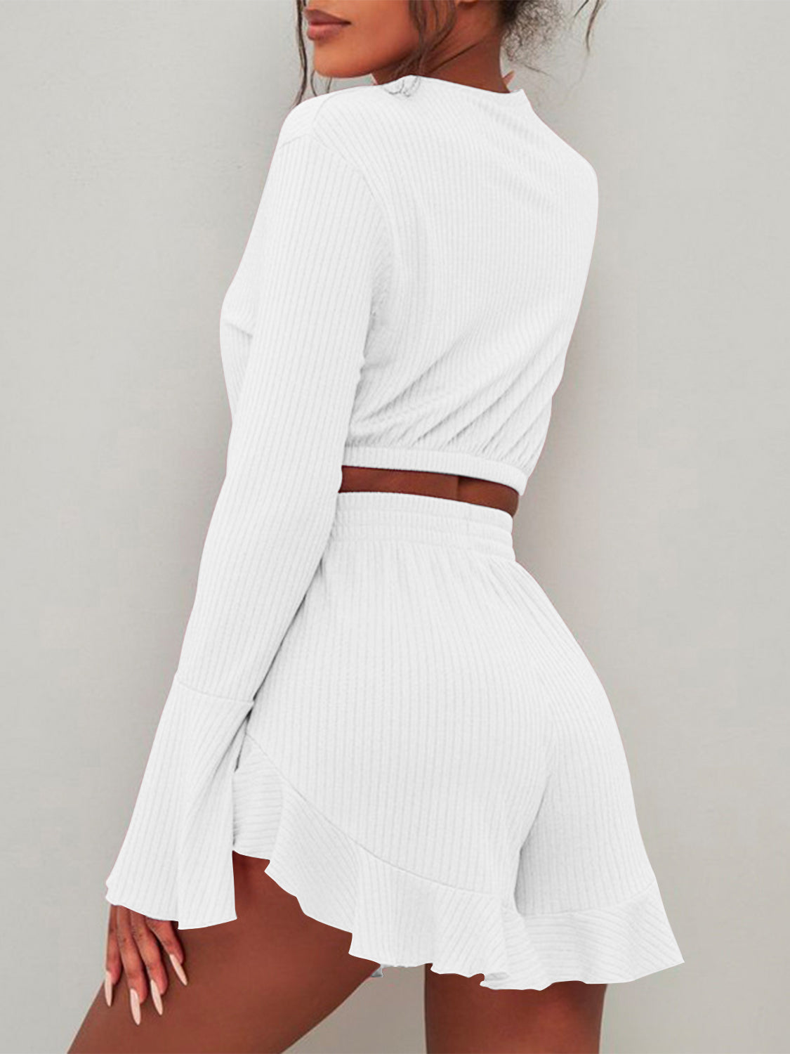 Set - Long Sleeve Top and Ruffled Shorts