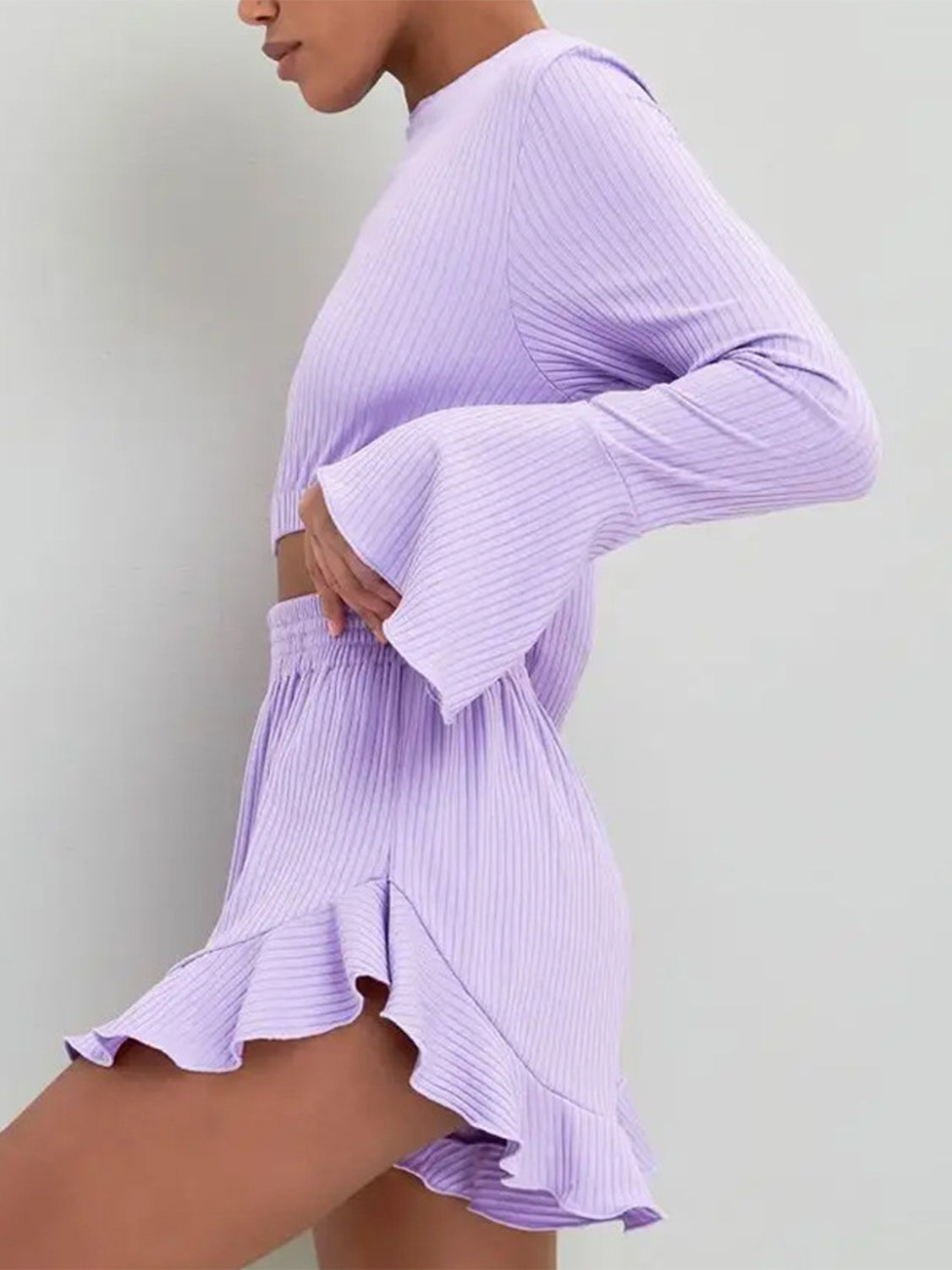 Set - Long Sleeve Top and Ruffled Shorts