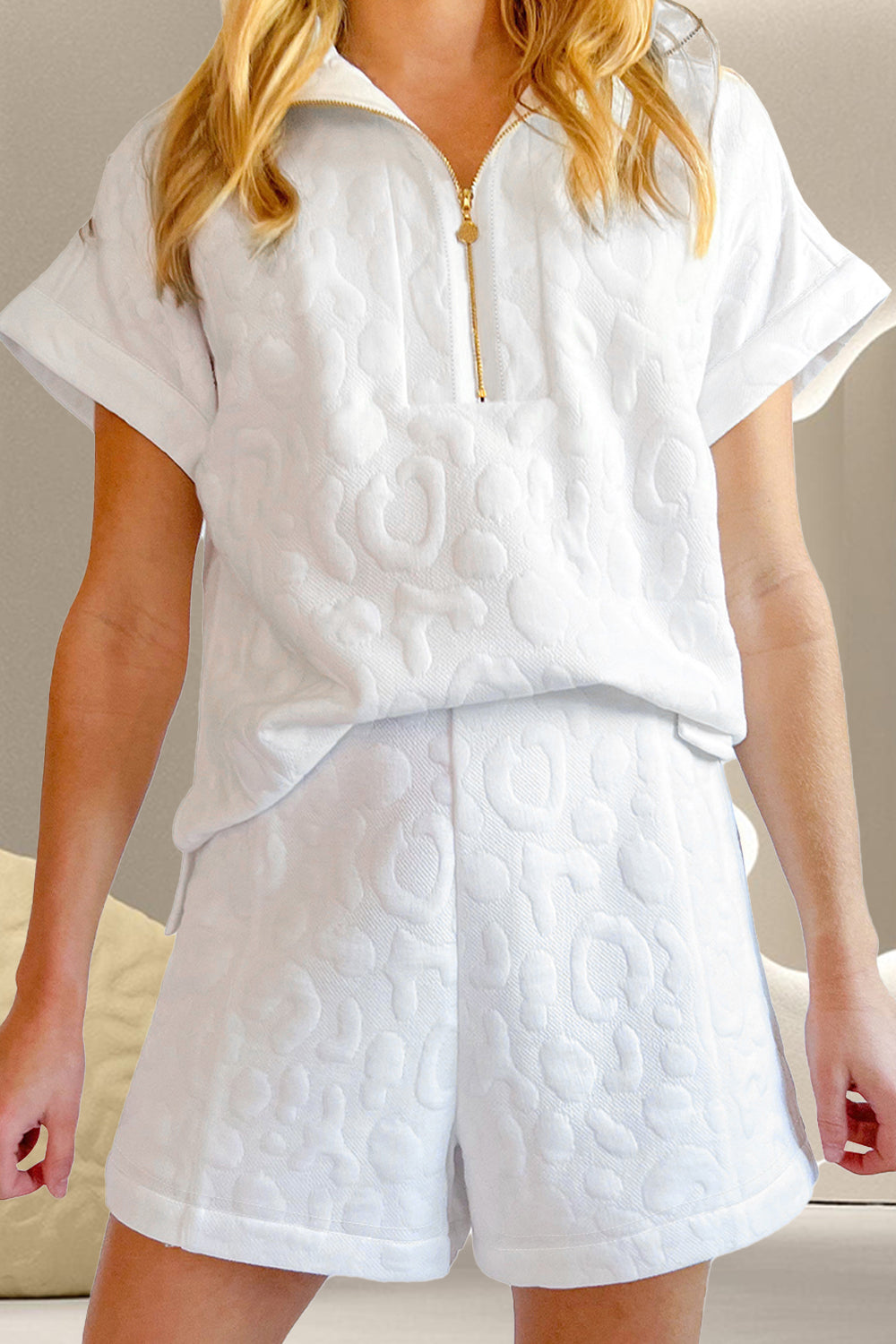 Set - Half Zip Short Sleeve Top and Shorts