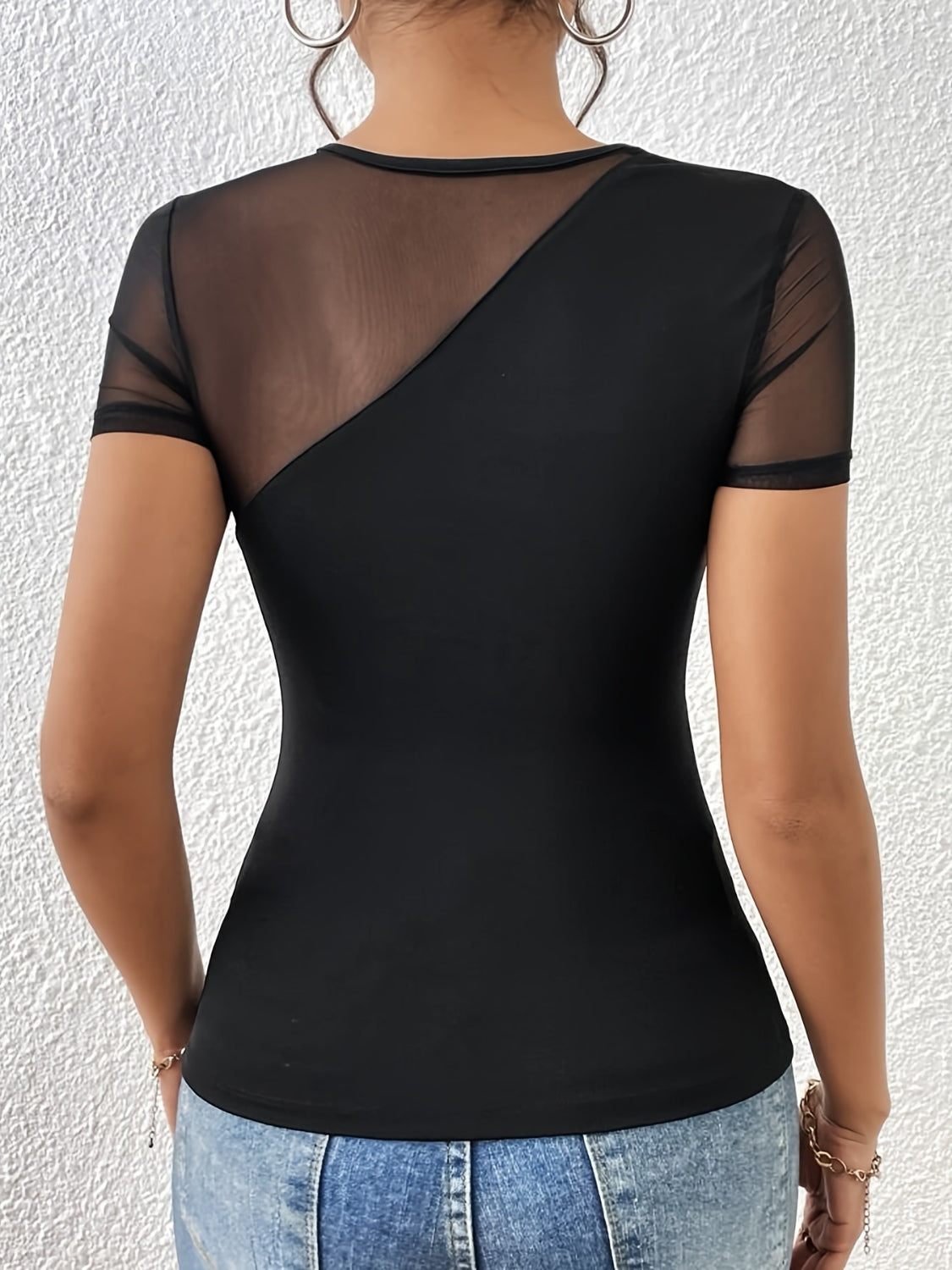 Top - Mesh Patchwork Short Sleeve