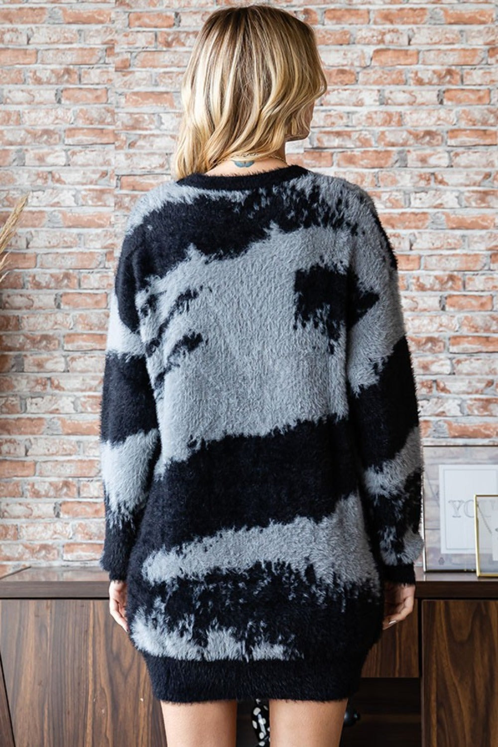 First Love - Abstract Pattern Contrast Feather Yarn Sweater