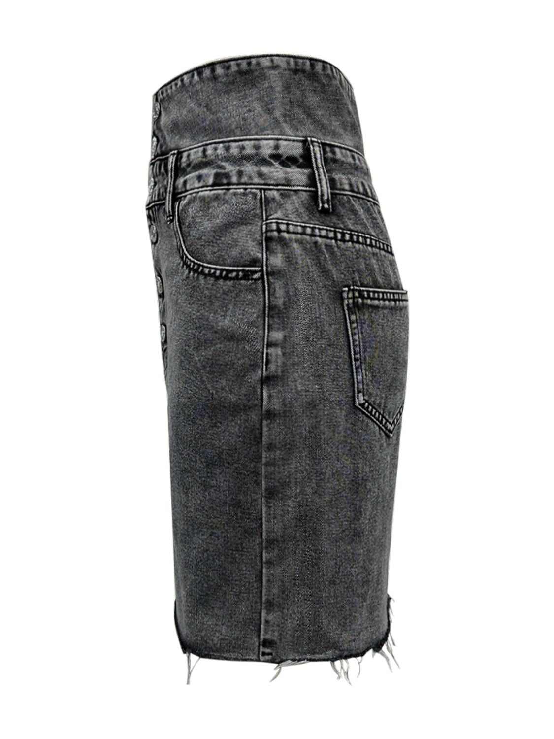 Denim - Raw Hem High Waist Skirt